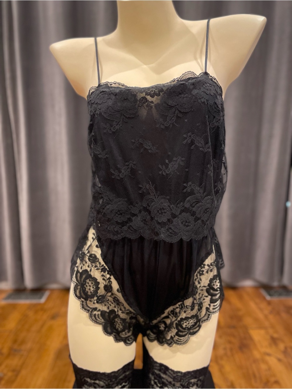 Black nylon 1970’s Deena Teddy bodysuit